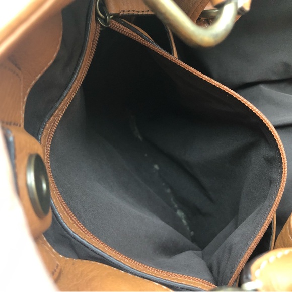 Cole Haan large belted turn lock satchel brown pebbled leather tote handbag - Picture 7 of 12